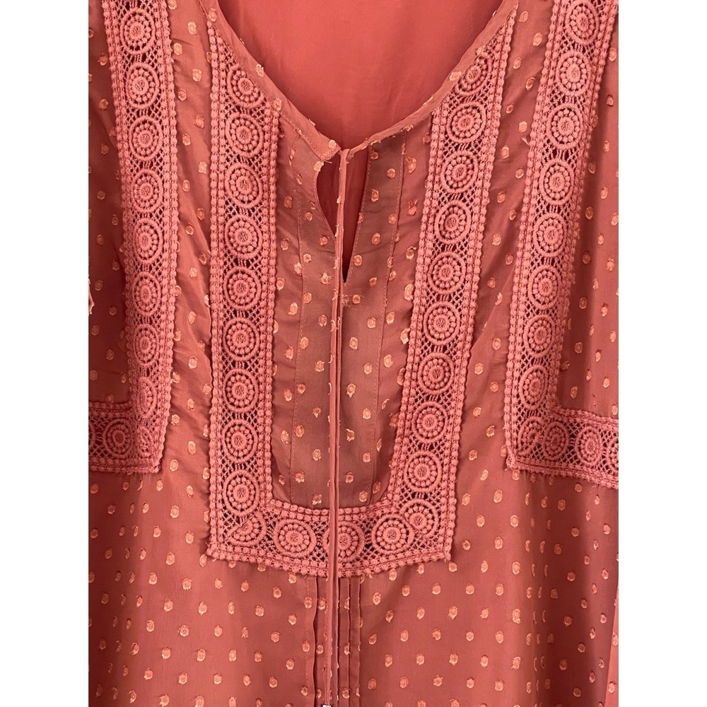 Miss Me Swiss Dot Blouse Women Large Rust Good Boho Crochet Tassel - Picture 5 of 13